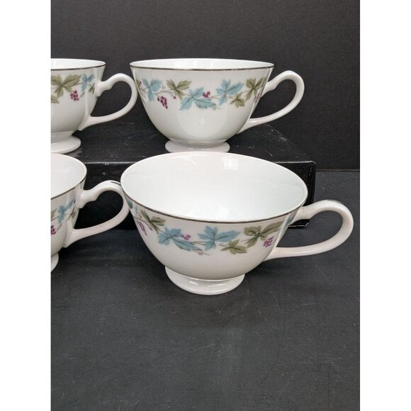 Vintage Fine China Japan MS6701 Grapes and Vines Pattern Footed Teacup Set of 4 - Picture 5 of 10